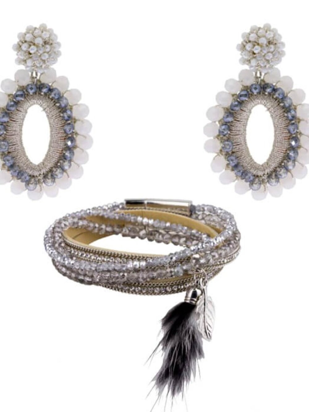Delhi Statement Earrings & Malibu Double Wrap Bracelet Set Boho